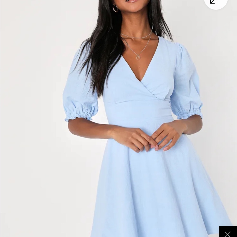 Lulu's Light Blue Puff Sleeve Midi Dress